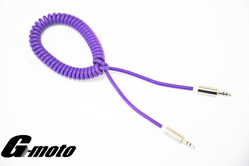 G-moto製 スプリング形状 3極 AUX ステレオ フォーンプラグ 3.5mm 3.5φ ニッケルメッキver 紫