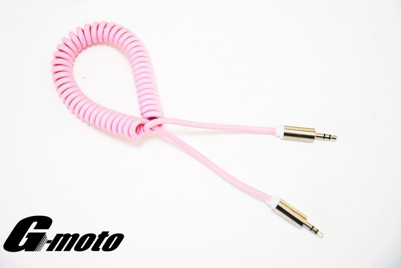 G-moto製 スプリング形状 3極 AUX ステレオ フォーンプラグ 3.5mm 3.5φ ニッケルメッキver 薄ピンク