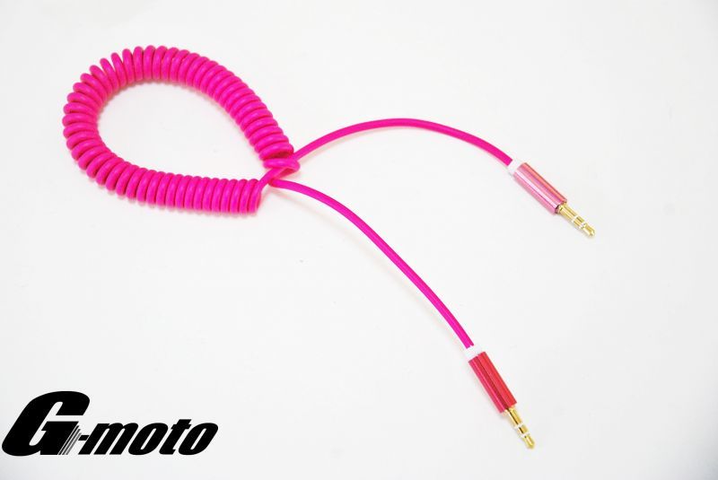 G-moto製 スプリング形状 3極 AUX ステレオ フォーンプラグ 3.5mm 3.5φ 金メッキver 濃いピンク