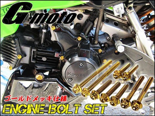 画像1: G-moto製 KSR110 KL110A 対応 ステンレス製 ゴールドボルト 23本Set エンジンボルト ヘッドカバー クラッチカバー等に フランジボルト (1)