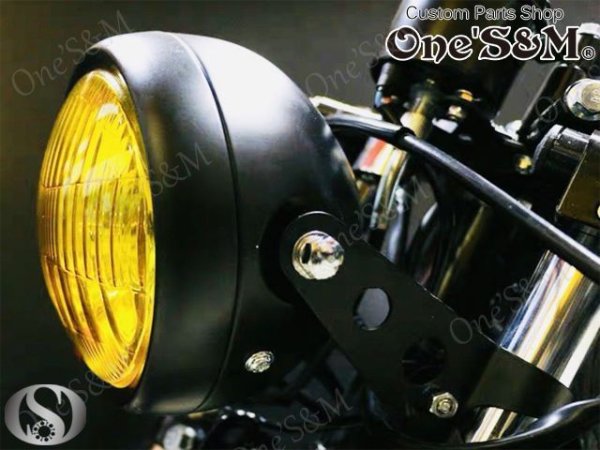 画像4: ４ミニにオススメ 160π ガラス イエローレンズ マッドブラック　丸型ヘッドライト 160パイ (4)