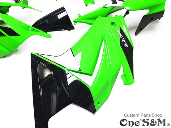画像4:  ワンズオリジナル! NINJA250R JBK-EX250K 2008-2012 フルカウル カウル セット ニンジャ NINJA 専用 外装 6点セット 外装 フロントフェンダー アッパーカウル スクリーンバイザー アンダーカウル テールカウル シートカウル  (4)