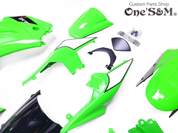 画像3:  ワンズオリジナル! NINJA250R JBK-EX250K 2008-2012 フルカウル カウル セット ニンジャ NINJA 専用 外装 6点セット 外装 フロントフェンダー アッパーカウル スクリーンバイザー アンダーカウル テールカウル シートカウル  (3)
