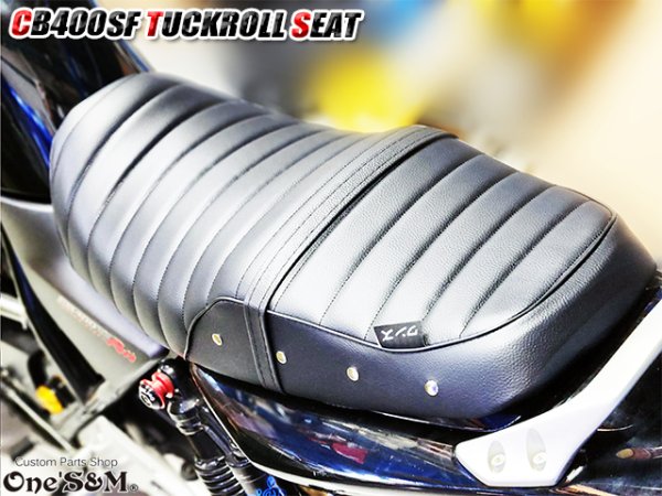 画像5: NEW リニューアル CB Styleタックロールシート CB400SF NC39 NC42 最終型まで対応 鋲打ち スタッズ付き  シートベルト 防水 金具付き レザーシート 前後アンコ抜きver (5)