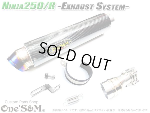 画像1: アウトレット Ninja250 Ninja250R JBK-EX250L EX250K 前期 中期 ニンジャ250 Z250 純正エキパイ用 ロングカーボン スリップオンマフラー (1)