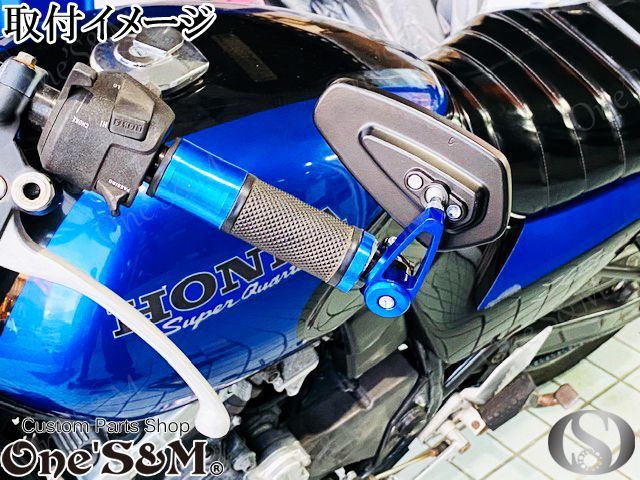 ブルーレンズ CNC バーエンド ミラー アルミ製アルマイト加工 工具 ステッカー付き - Online Shopping One'SM®