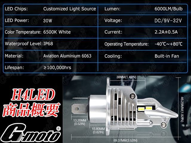 G Moto 最新h4led 車用 アルミボディフィンヒートシンク 冷却ファンw採用 Ledヘッドライト球 Ledヘッドライトバルブ H4形状 6500ケルビン 6000ルーメン Online Shopping One S M